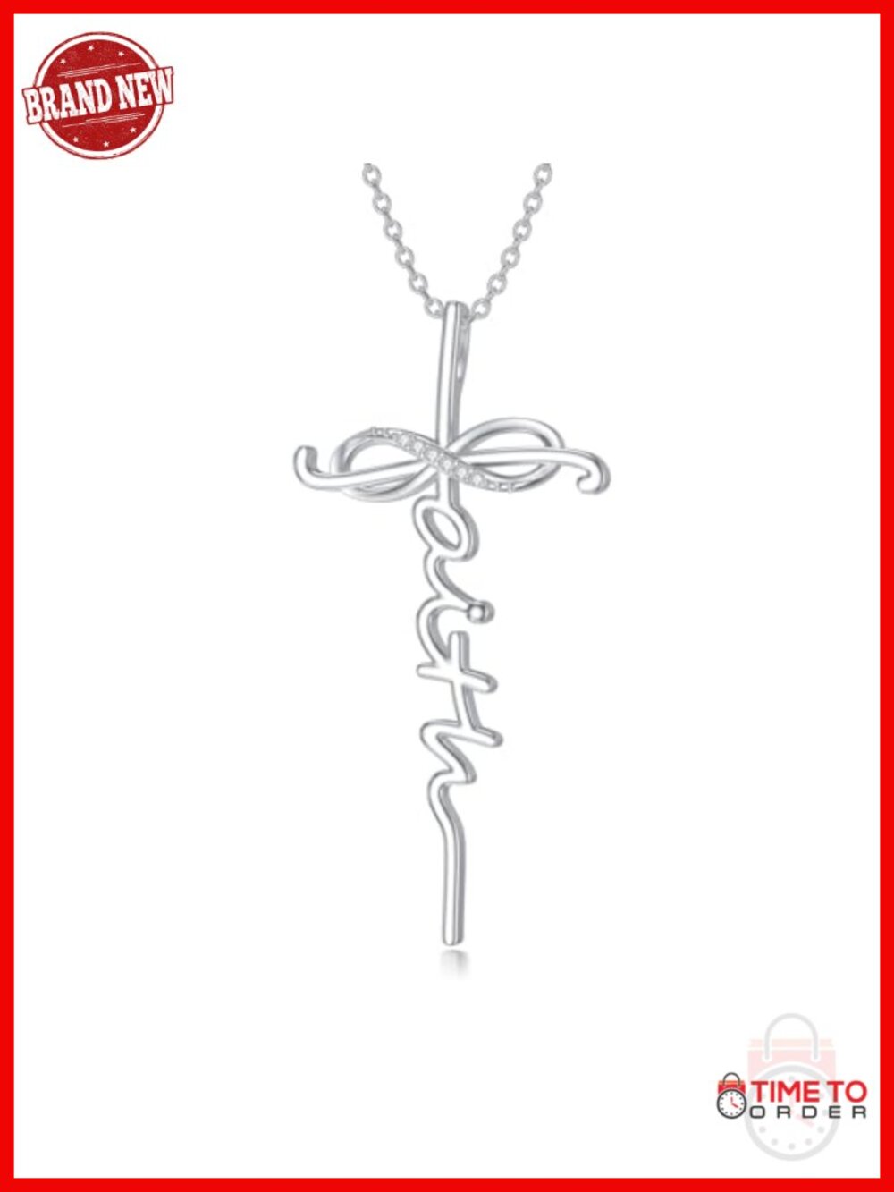 Faith Cross Pendant Necklace 925 Sterling Silver Lab Grown Diamond Infinity